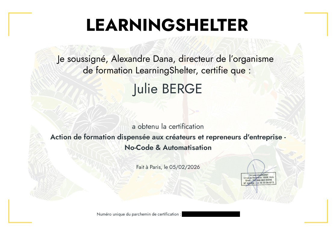 Certification LearningShelter - No-Code & Automatisation