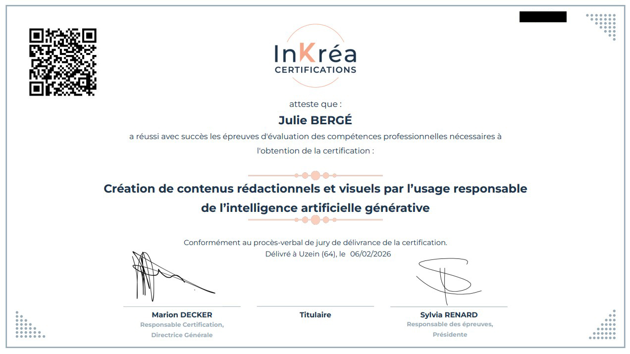 Certification InKréa - Création de contenus par l’IA générative